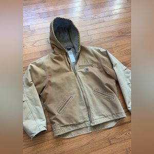 Carhartt j141 brn zip up winter jacket cargo khaki sun faded mens xl